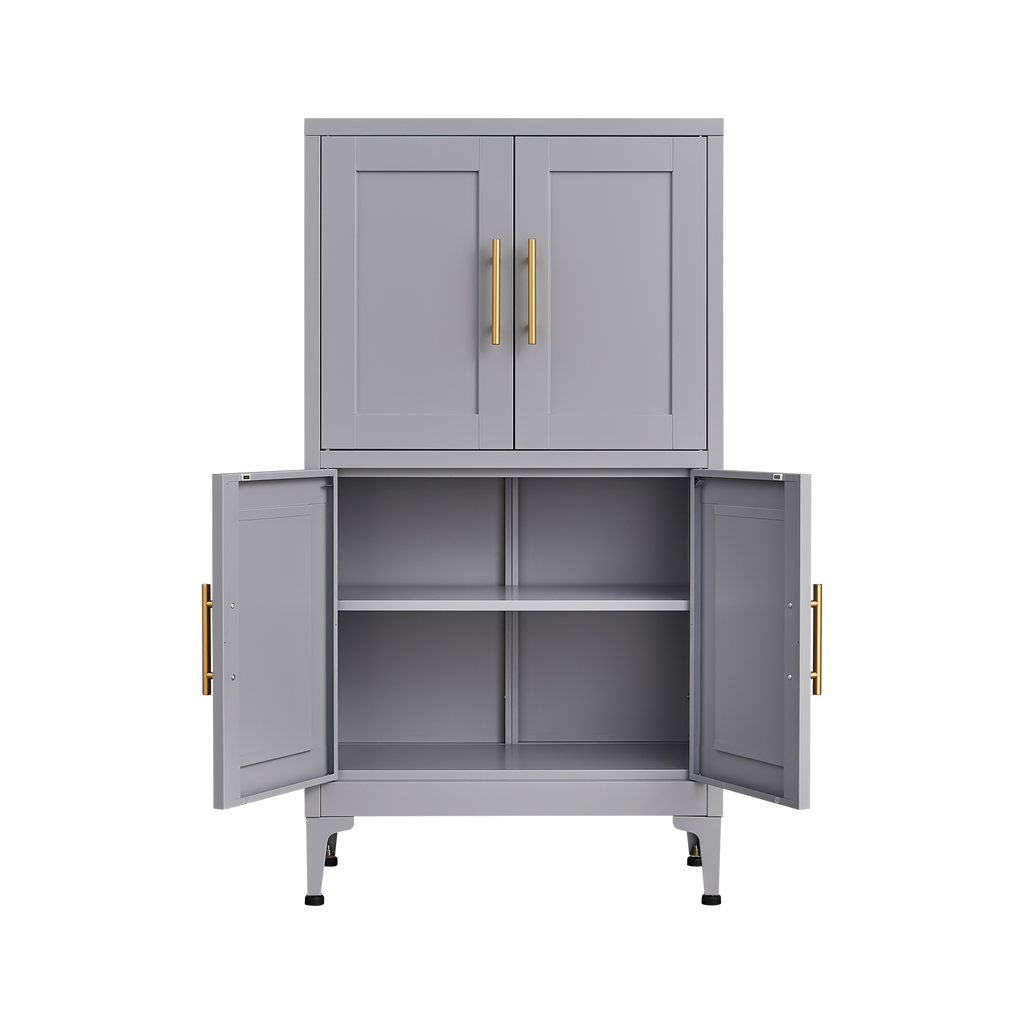 Grey metal kitchen storage cabinet, kitchen pantry storage cabinet with door and shelf, adjustable leveling feet eprolo
