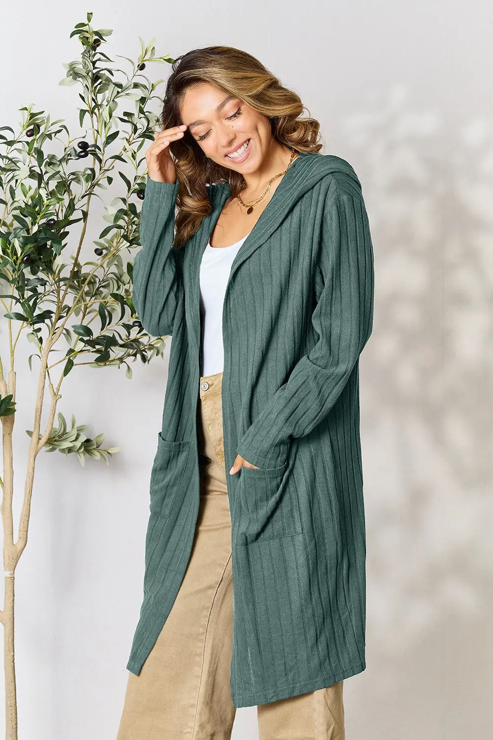 Basic Bae Pocketed Longline Hooded Cardigan - Whispering Desires Shoppe