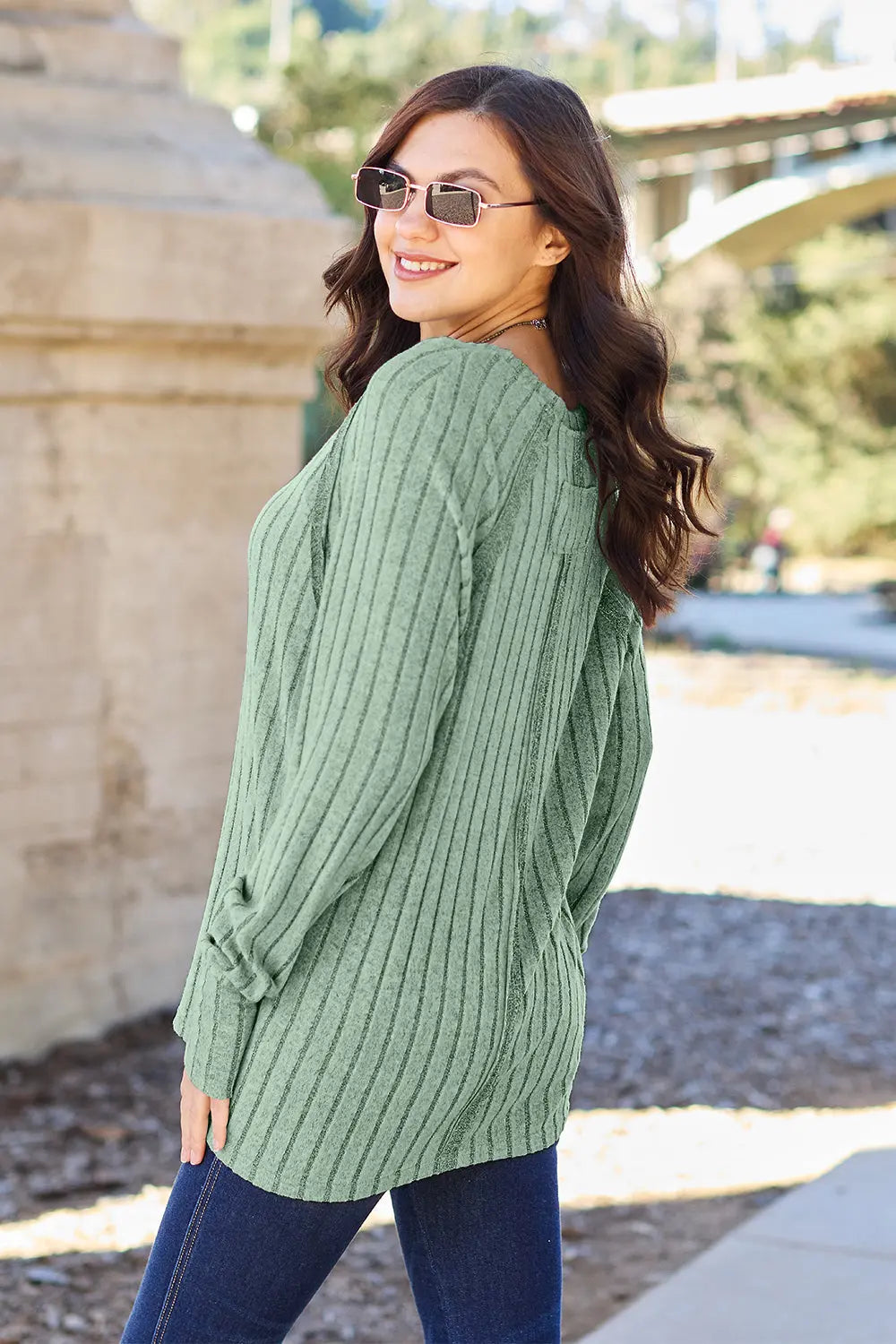 Basic Bae Ribbed Round-Neck Long-Sleeve Knit Top - Whispering Desires Shoppe