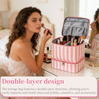 Double Layer Nail Polish & Essential Oils Storage Bag, Portable 30-Compartment Nail Care Kit, Manicure Tools Organizer Case eprolo