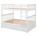Full over Full Bunk Bed with Drawers  Convertible Beds  White eprolo