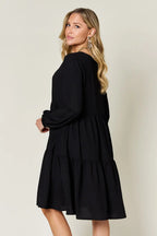 Double Take V-Neck Balloon Sleeve Tiered Dress w/ Pockets - Whispering Desires Shoppe