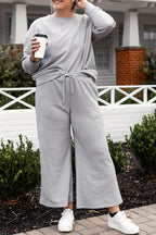 Double Take Full Size Textured Long Sleeve Top and Drawstring Pants Set - Whispering Desires Shoppe