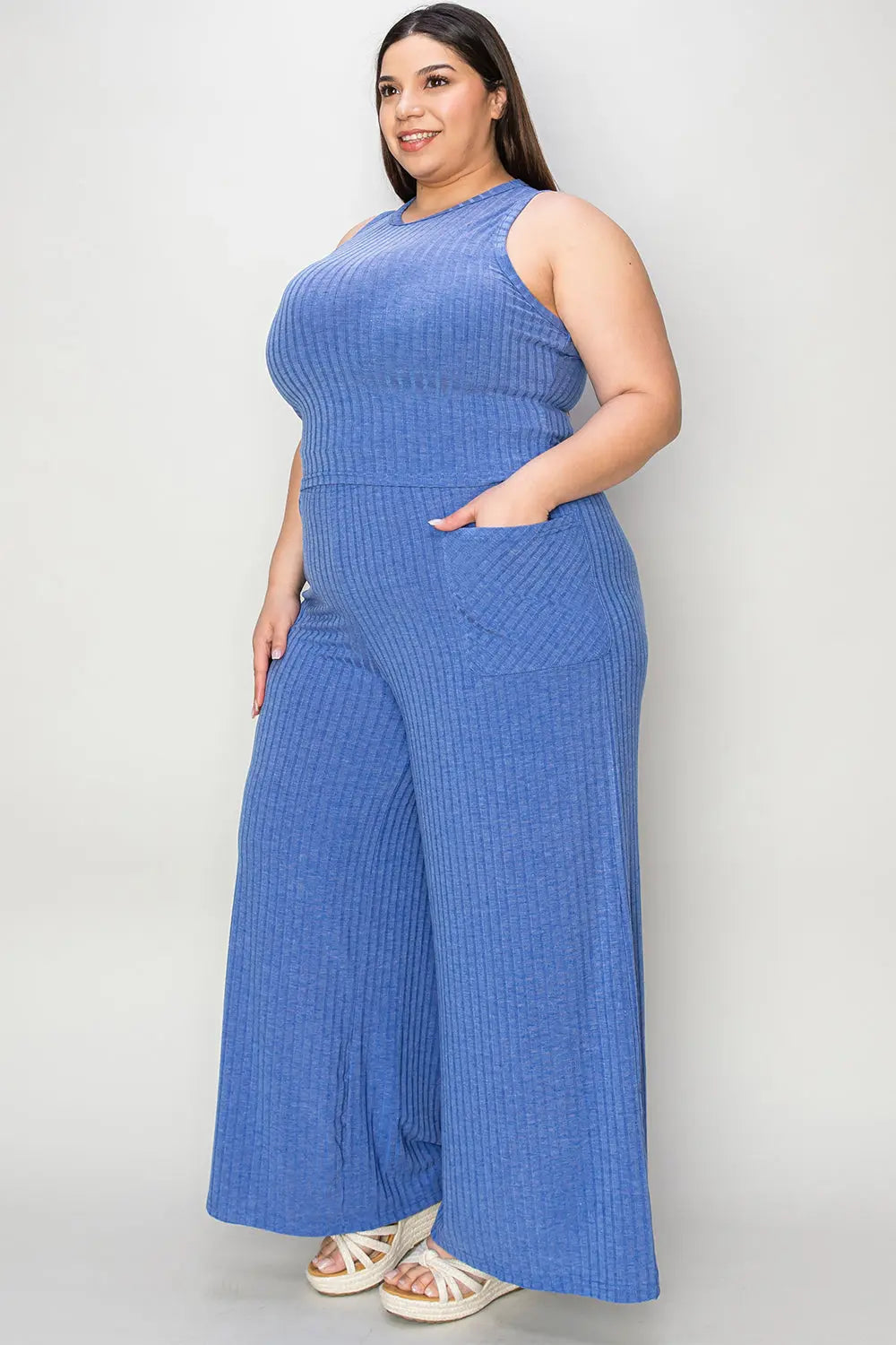 Ribbed Tank & Wide-Leg Pants Two-Piece Set - Whispering Desires Shoppe