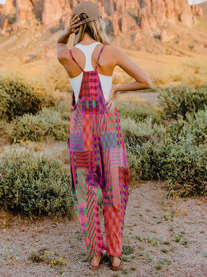 Full-Size Printed V-Neck Sleeveless Jumpsuit with Pockets - Whispering Desires Shoppe