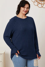 Basic Bae Ribbed Thumbhole Long-Sleeve Tee - Whispering Desires Shoppe