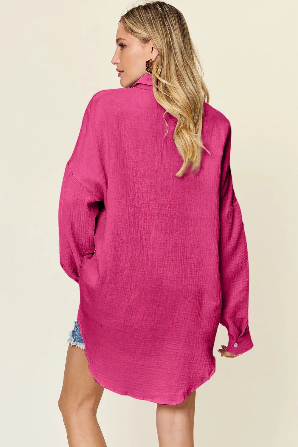 Double Take Textured Cotton Button-Up Shirt - Whispering Desires Shoppe