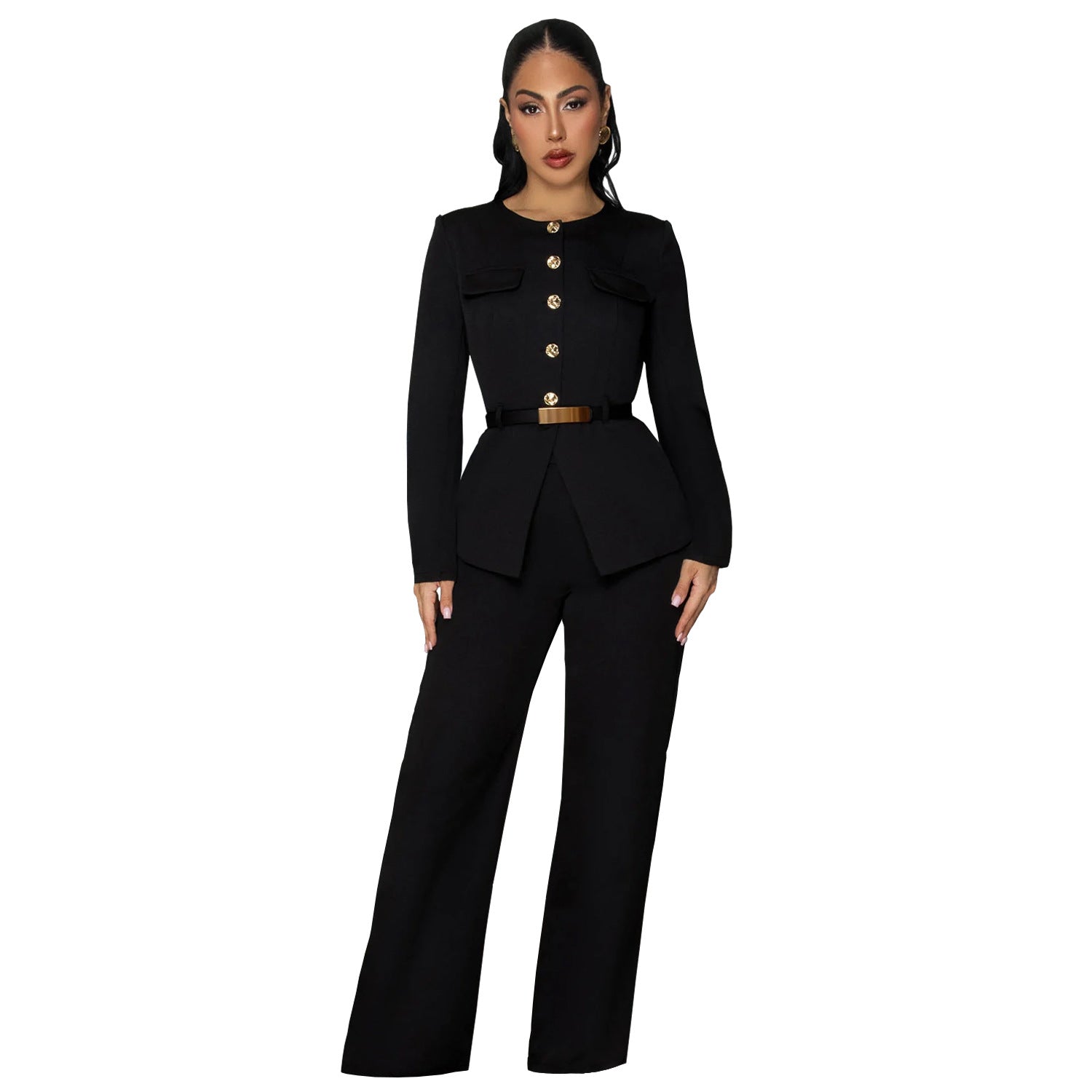 Fashionable Women's Slimming Belted Top and Pants Set - Whispering Desires Shoppe