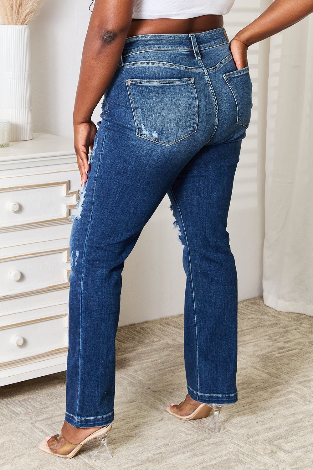 Judy Blue Mid-Rise Hand Sand & Destroy Bootcut Jeans - Whispering Desires Shoppe