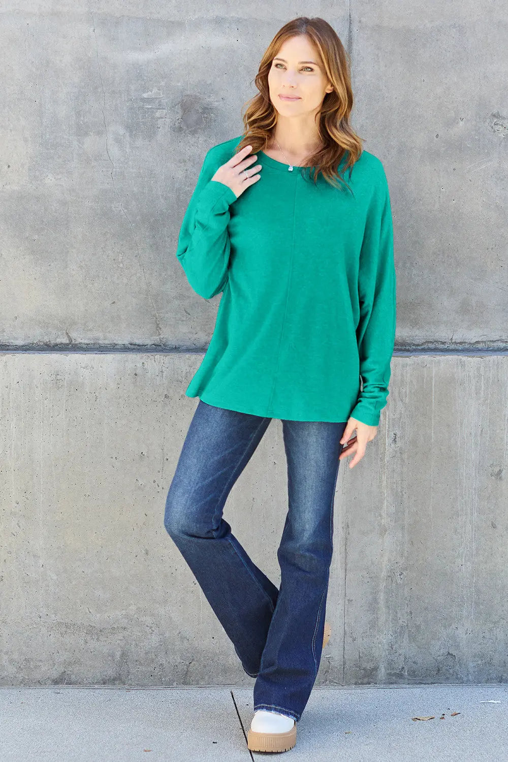 Double Take Full-Size Long Sleeve Round Neck Tee - Whispering Desires Shoppe