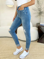 Judy Blue Mid-Rise Destroy & Cuff Skinny Jeans - Whispering Desires Shoppe
