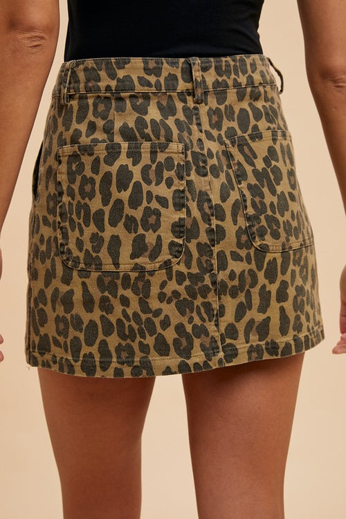 Annie Wear Leopard Denim Mini Skirt - Whispering Desires Shoppe