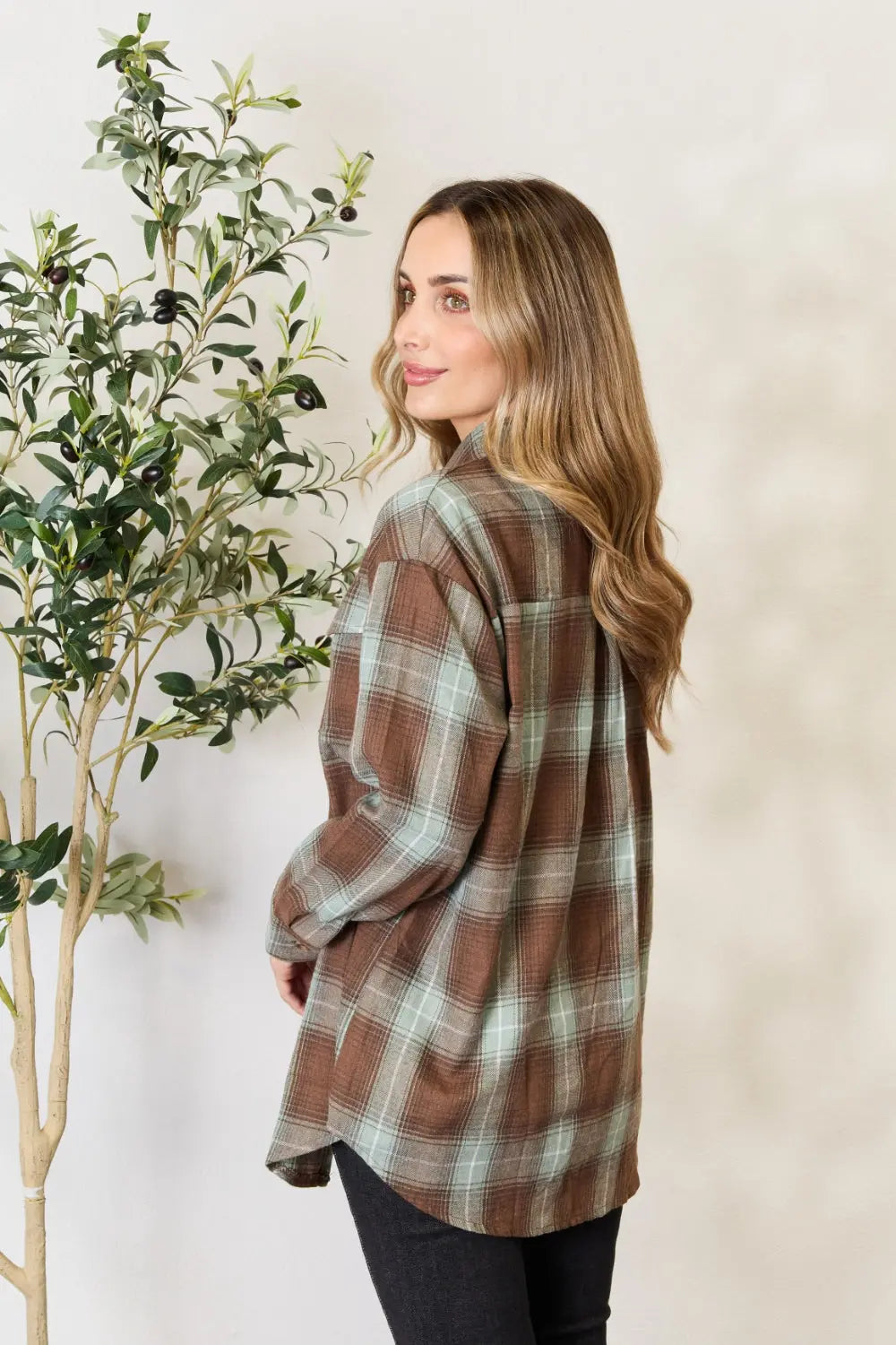 Mandy Plaid Dropped-Shoulder Shirt — Relaxed Layering Top - Whispering Desires Shoppe