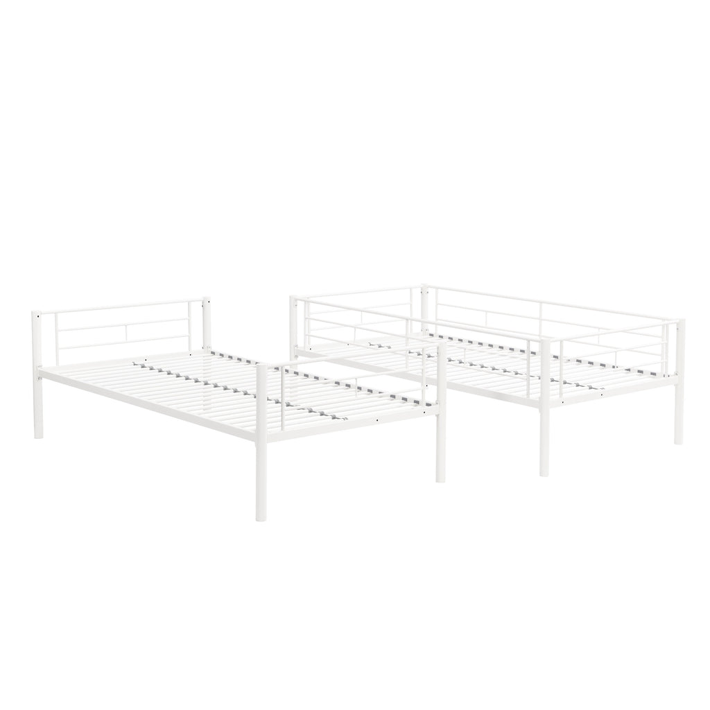 Twin metal bunk beds, metal structure bed frame with safety guardrails and 2 ladders, convertible bunk beds, white eprolo