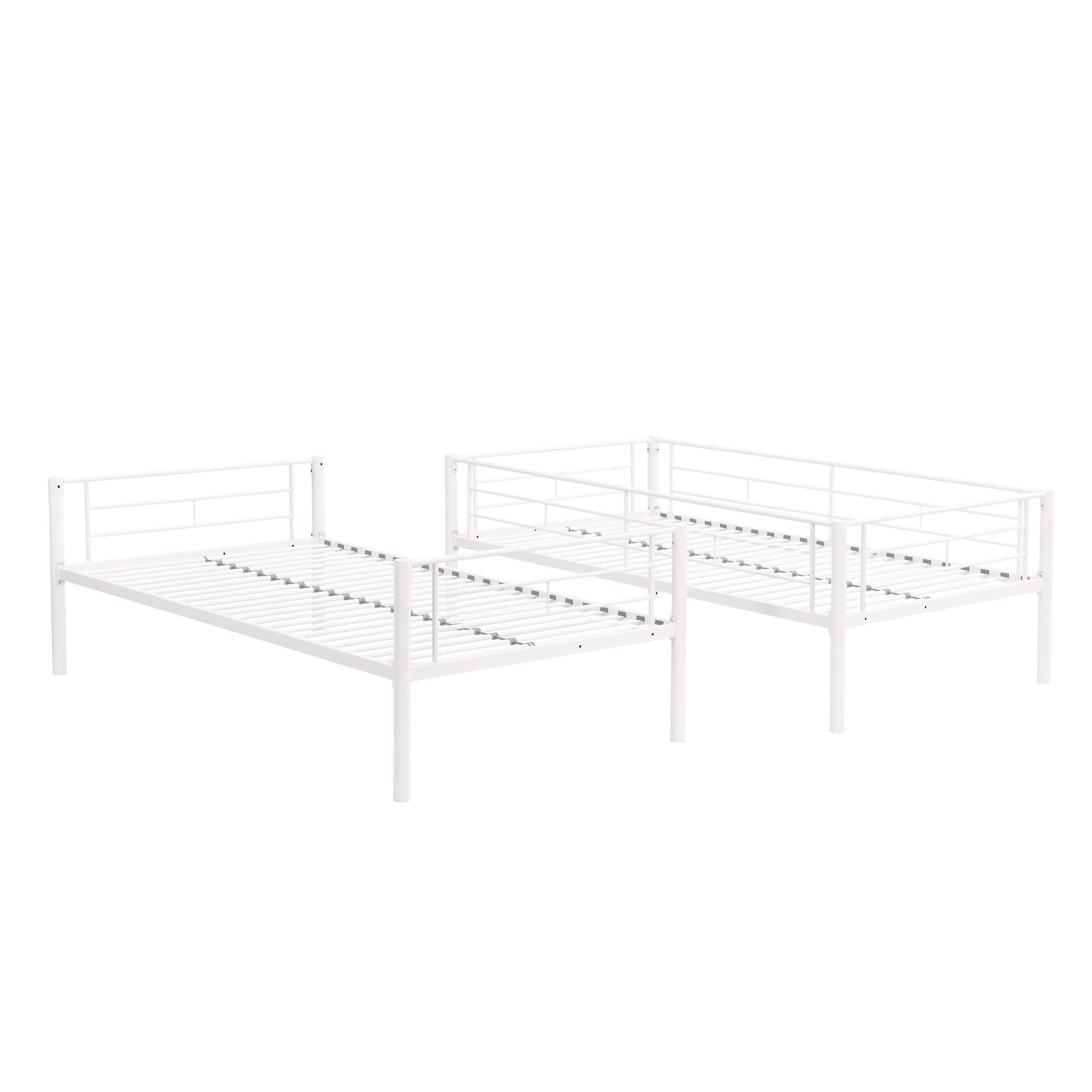 Twin metal bunk beds, metal structure bed frame with safety guardrails and 2 ladders, convertible bunk beds, white eprolo