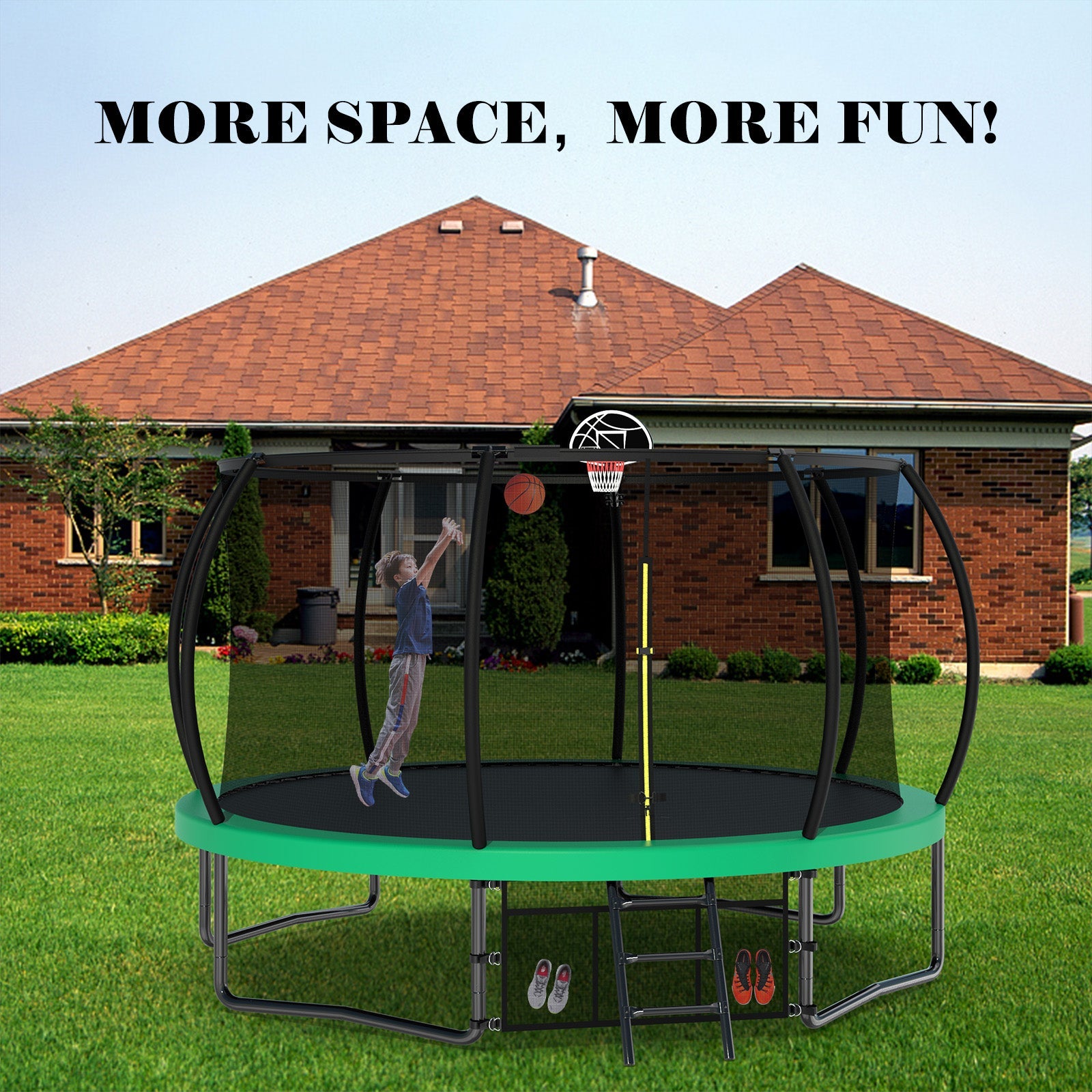 12FT Recreational Kids Trampoline with Safety Enclosure Net & Ladder, Outdoor Recreational Trampolines eprolo