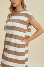 Striped Cap-Sleeve Mini Dress — Cotton-Blend Comfort - Whispering Desires Shoppe