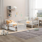 Twin over Twin Bunk Bed with Drawers  Convertible Beds  White eprolo