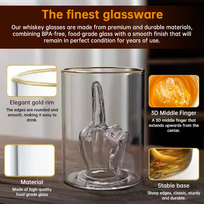 Middle Finger Whiskey Glass with 3D Finger Inside - Funny Novelty Glass for Bourbon Scotch Cocktails, Unique Gift for Men eprolo