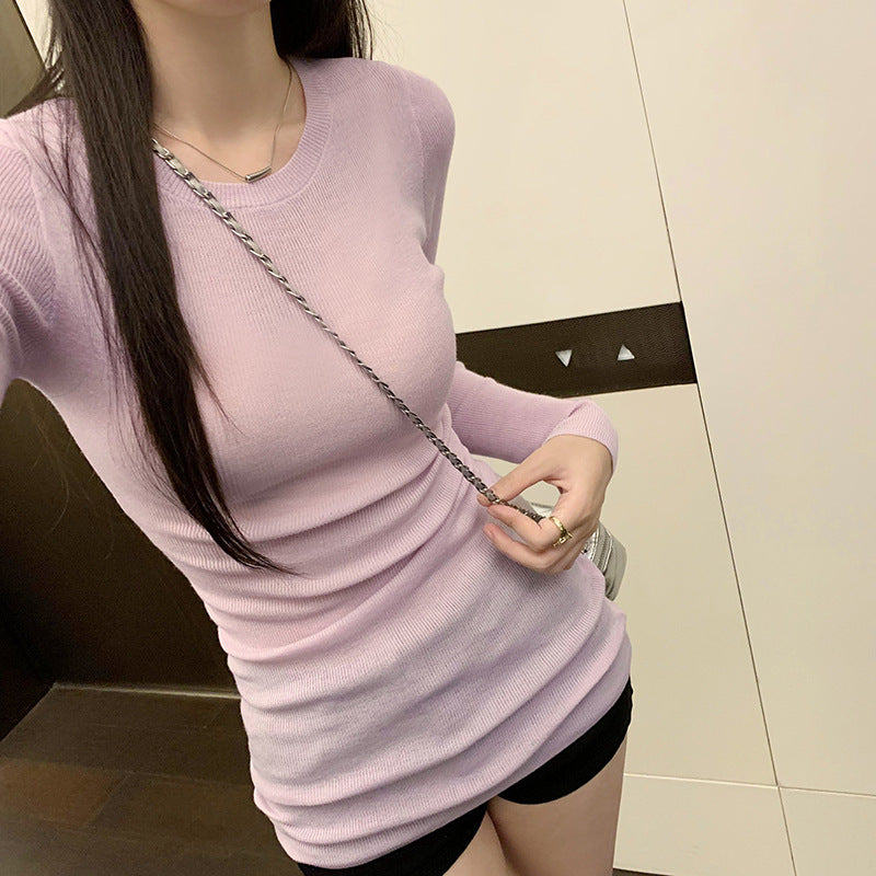 Women's Lightweight Knit Top | Round Neck Long Sleeve Pullover - Whispering Desires Shoppe
