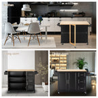 Kitchen Island & Kitchen Cart Mobile Kitehcn Island with Extensible Rubber Wood Table Top eprolo