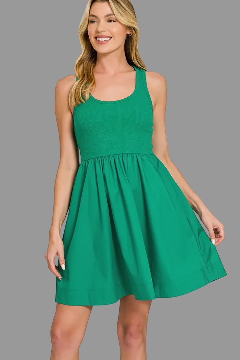 Zenana Green Cotton Knit & Woven Midi Dress – Versatile Casual Style Trendsi