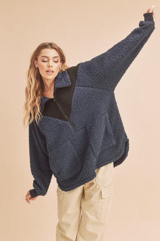 Aemi+Co Two Tone Half Zip Fleece Sweatshirt - Whispering Desires Shoppe