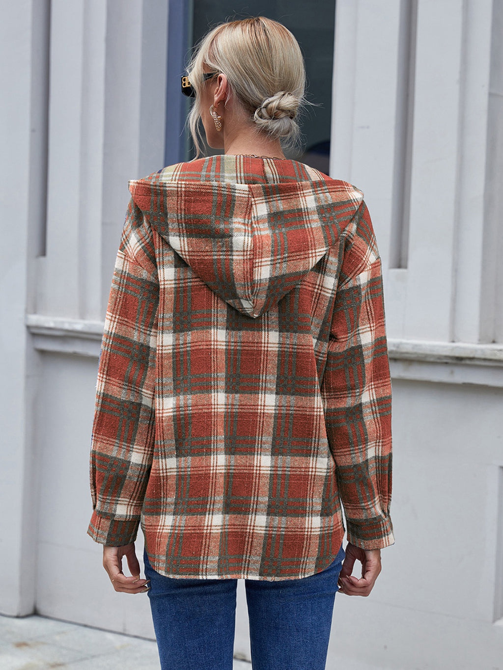 Ivy Lane Plaid Button Up Long Sleeve Hooded Jacket - Whispering Desires Shoppe
