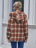 Ivy Lane Plaid Button Up Long Sleeve Hooded Jacket - Whispering Desires Shoppe