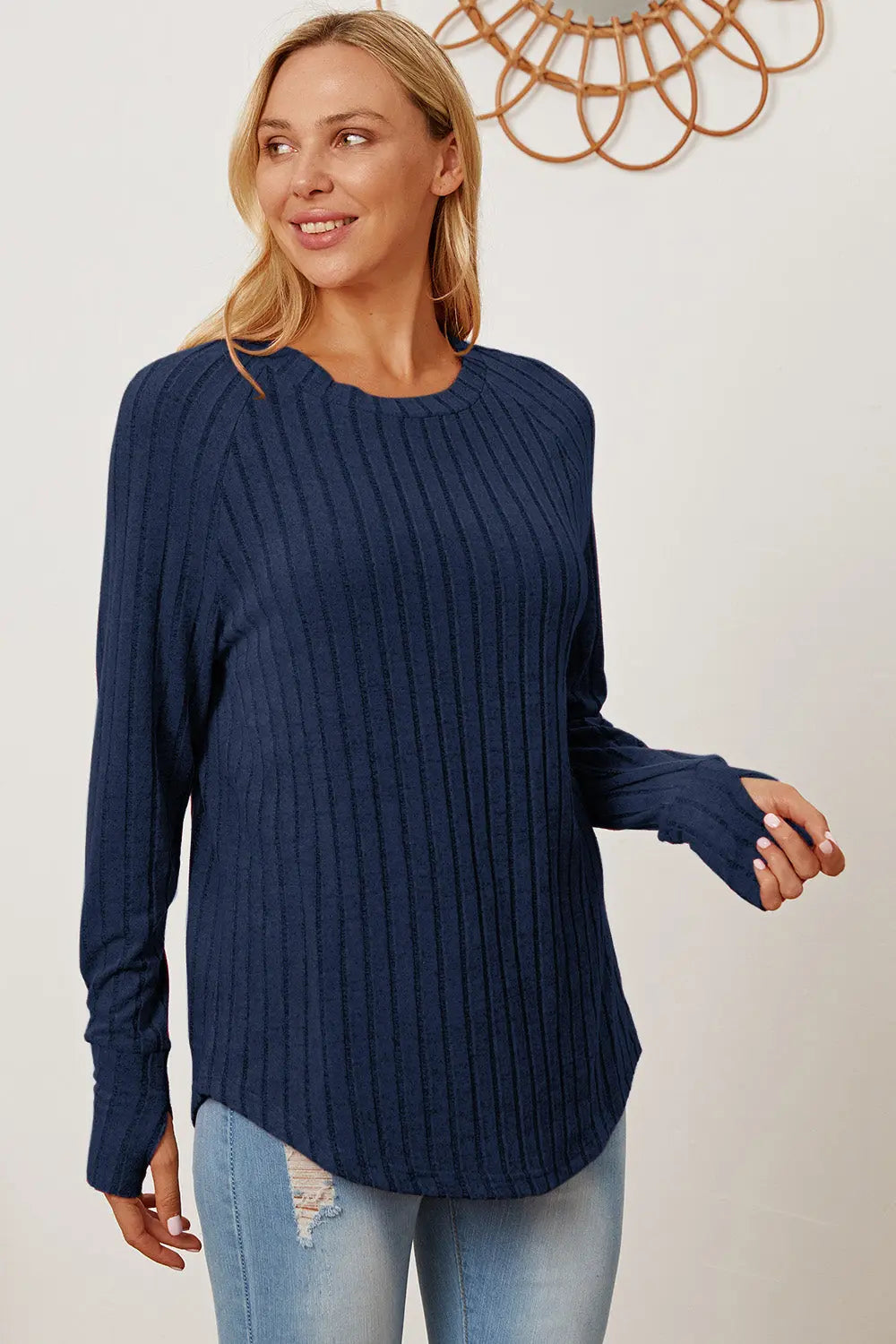 Basic Bae Ribbed Thumbhole Long-Sleeve Tee - Whispering Desires Shoppe
