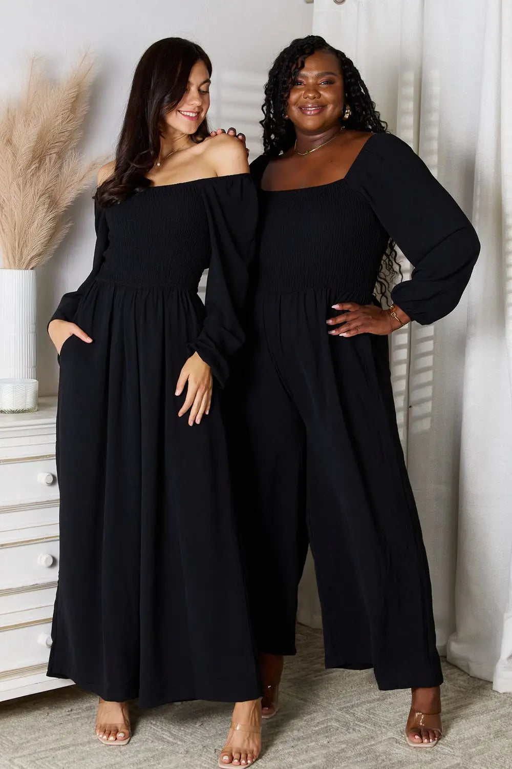 Double Take Square-Neck Jumpsuit with Pockets - Whispering Desires Shoppe