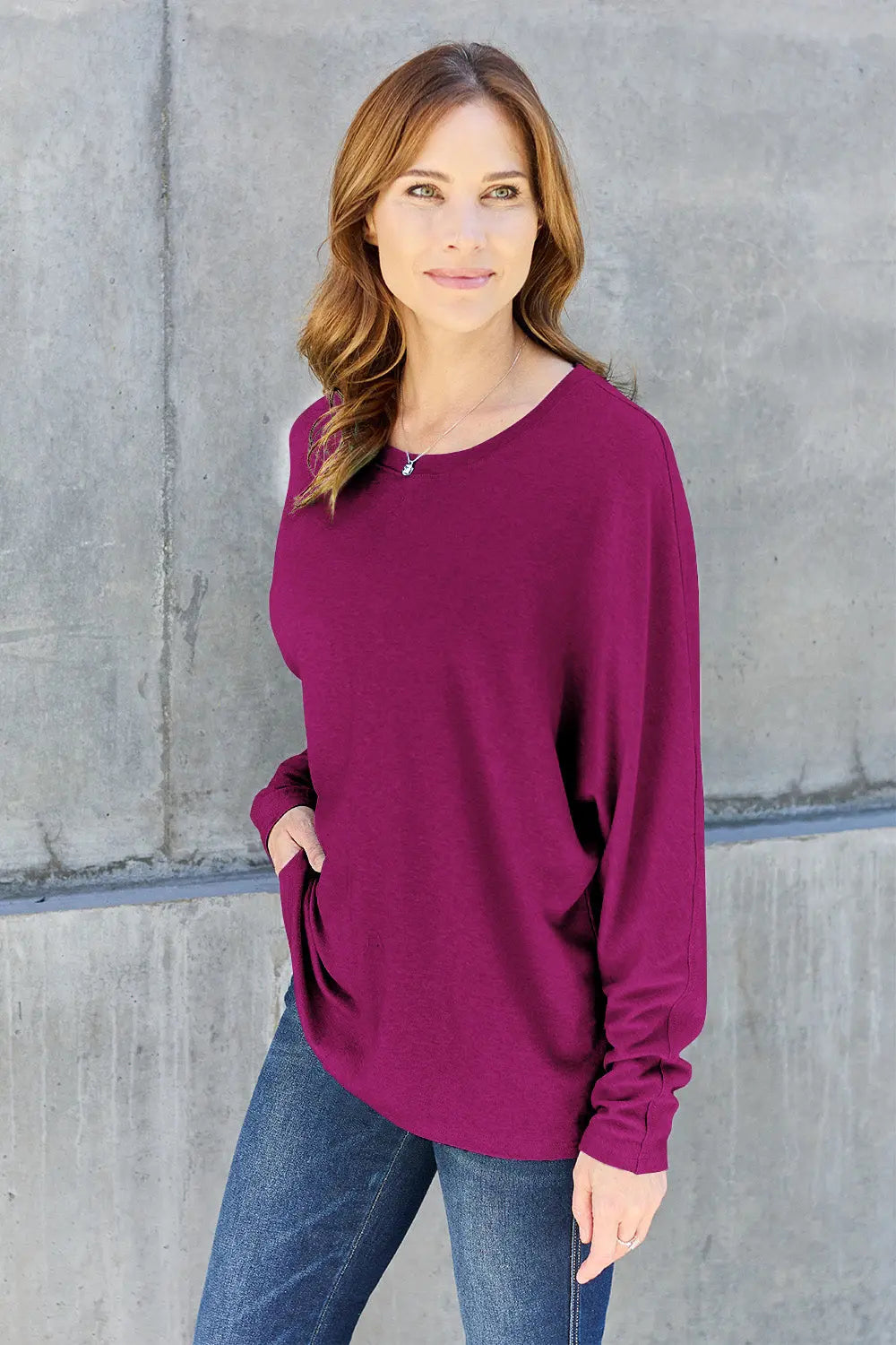 Double Take Full-Size Long Sleeve Round Neck Tee - Whispering Desires Shoppe