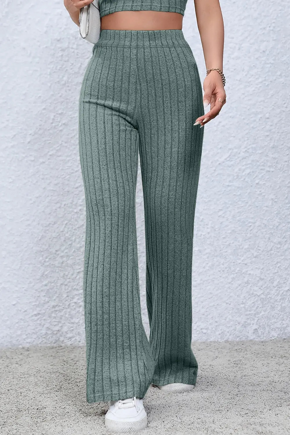 Basic Bae Ribbed High-Waist Flare Pants - Whispering Desires Shoppe