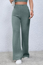 Basic Bae Ribbed High-Waist Flare Pants - Whispering Desires Shoppe