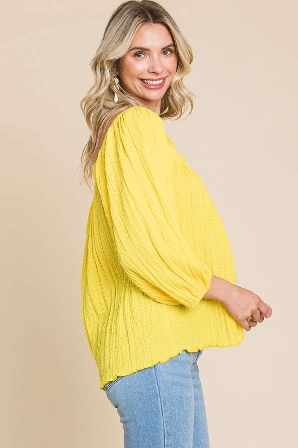 Culture Code Texture Square Neck Puff Sleeve Top - Whispering Desires Shoppe