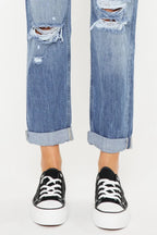 Kancan Mid-Rise Distressed Straight Jeans - Whispering Desires Shoppe