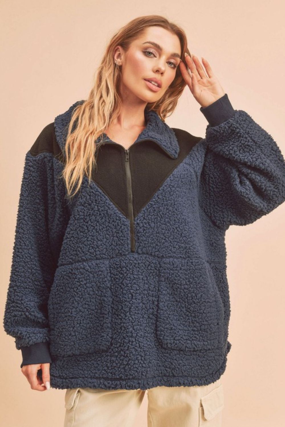 Aemi+Co Two Tone Half Zip Fleece Sweatshirt - Whispering Desires Shoppe