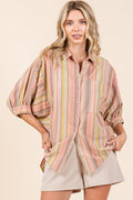 Mittoshop Striped Bubble Sleeve Button Down Shirt - Whispering Desires Shoppe