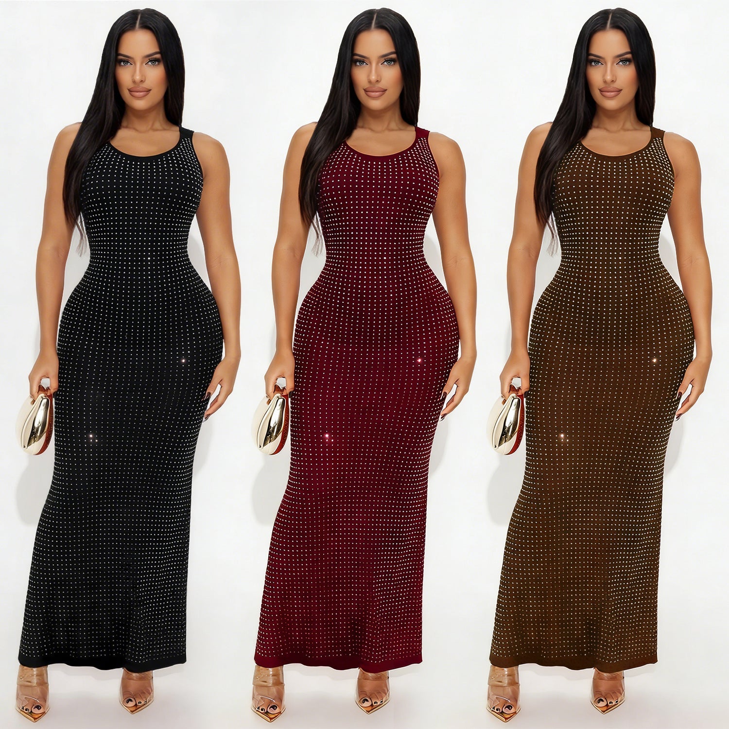 Fashion Women's Sexy Rhinestone High-Waisted Reversible Dress eprolo