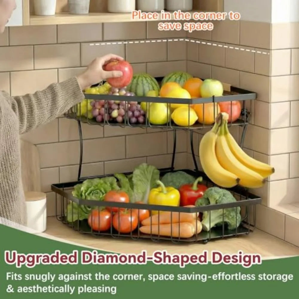 Two-Tier Corner Fruit Basket with Banana Hooks