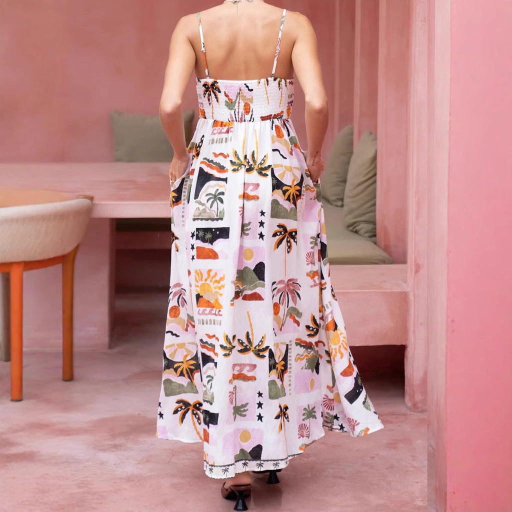 Sexy Printed Boho Maxi Dress for Women - Sleeveless, Drawstring Waist, Casual Summer Dress eprolo