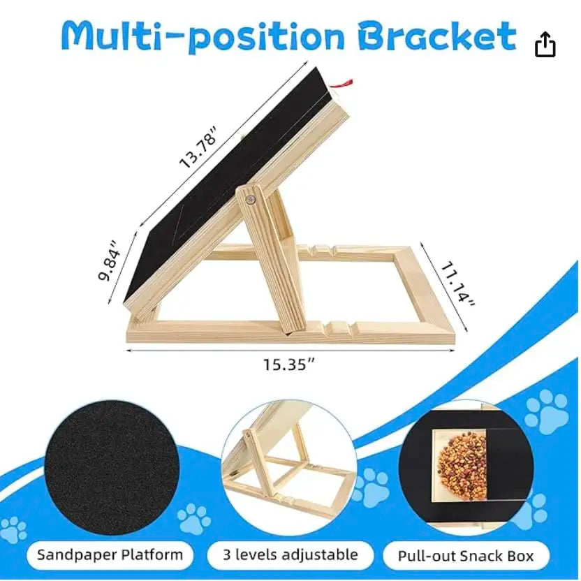 Adjustable Wooden Dog Nail Scratch Board with Treat Drawer
