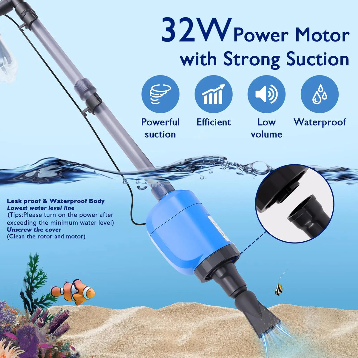 32W Electric Aquarium Gravel Cleaner & Water Changer