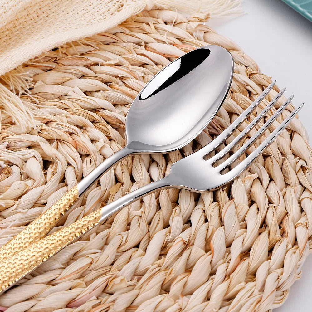 Hammered-Handle Stainless Steel Flatware Sets