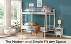 Twin metal bunk beds, metal structure bed frame with safety guardrails and 2 ladders, convertible bunk beds, white eprolo