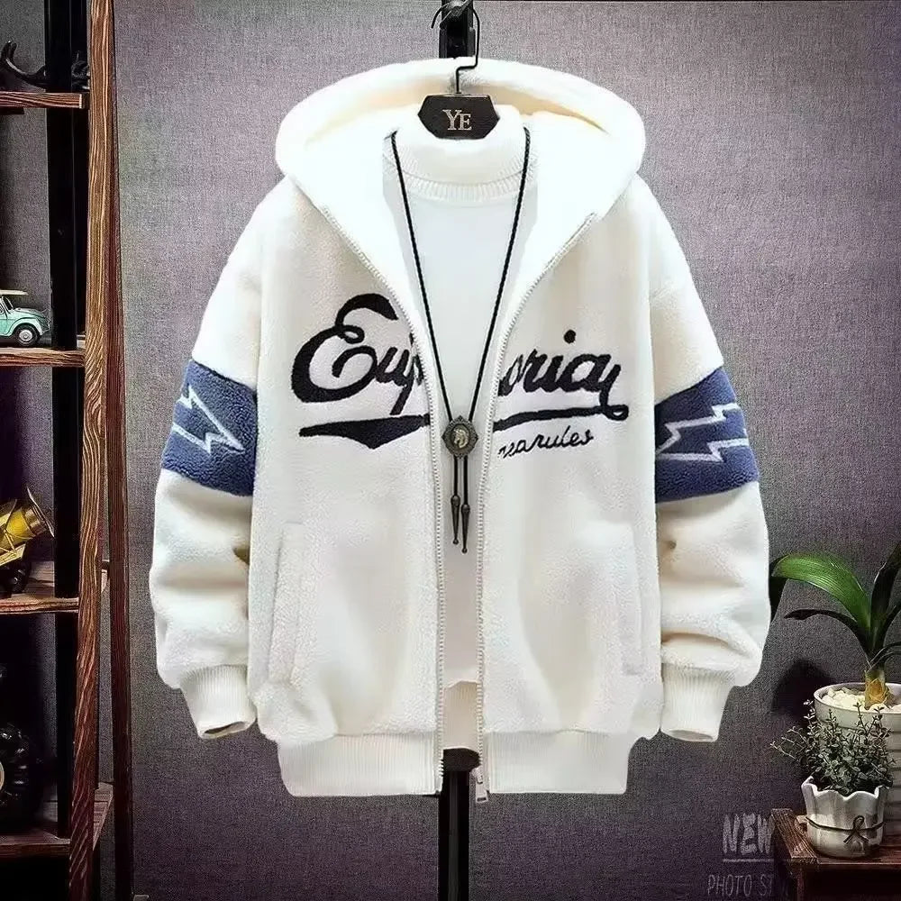 2023 Autumn Winter Men's Hooded Jackets Korean Fashion Streetwear Harajuku Jackets Casual Men Clothing Wool Jackets Warm Jacket eprolo