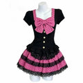 Women's Bow Top and Tiered Mini Skirt Set — Rose Red