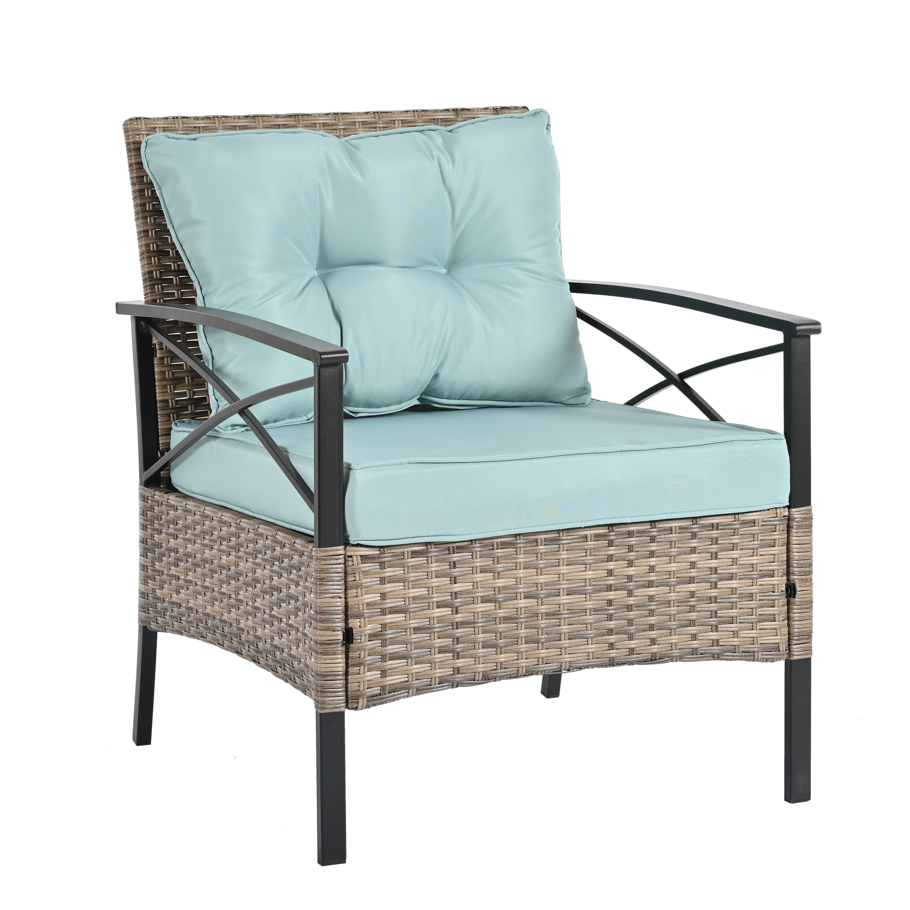 Patio Furniture, Outdoor Furniture, Seasonal PE Wicker Furniture, Four Set Wicker Furniture With Black Metal Table eprolo
