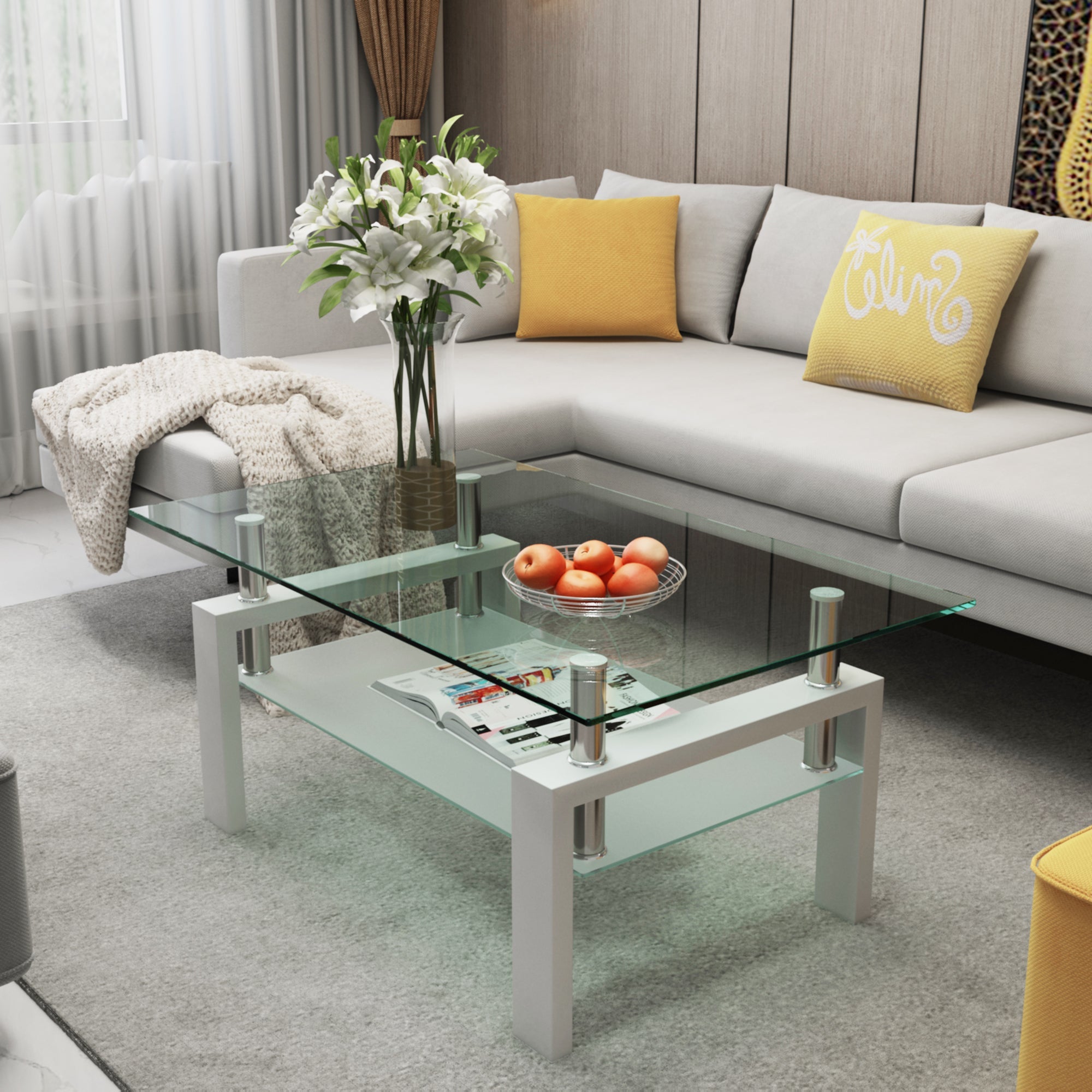 White Coffee Table Clear Coffee Table Modern Side Center Tables for Living Room Living Room Furniture eprolo