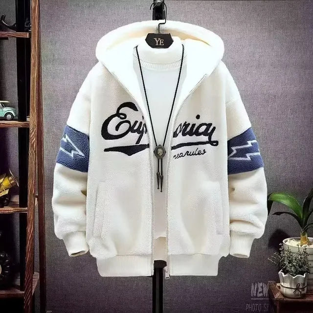 2023 Autumn Winter Men's Hooded Jackets Korean Fashion Streetwear Harajuku Jackets Casual Men Clothing Wool Jackets Warm Jacket eprolo
